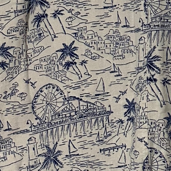 Fun vacation-print white and blue linen Old Navy dress WITH POCKETS, size M - Picture 3 of 7